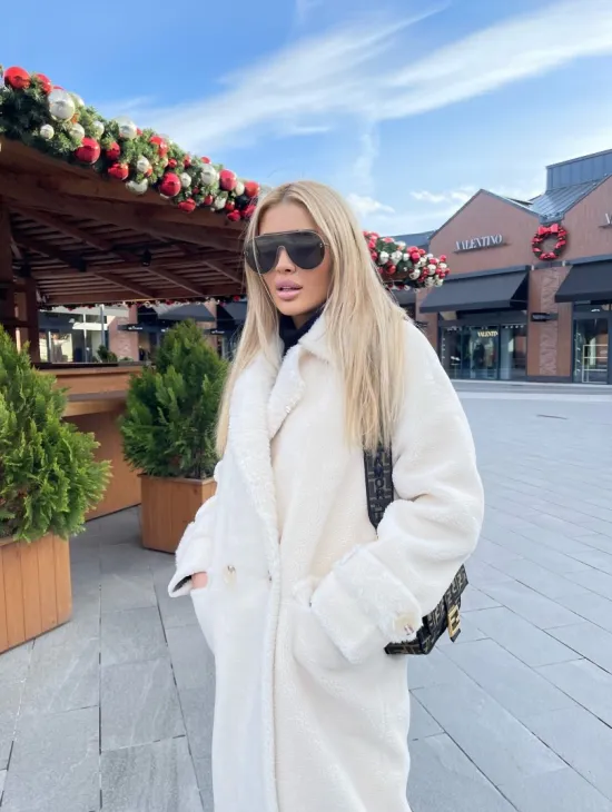 Экошуба в белом цвете с английским воротником - фото 3