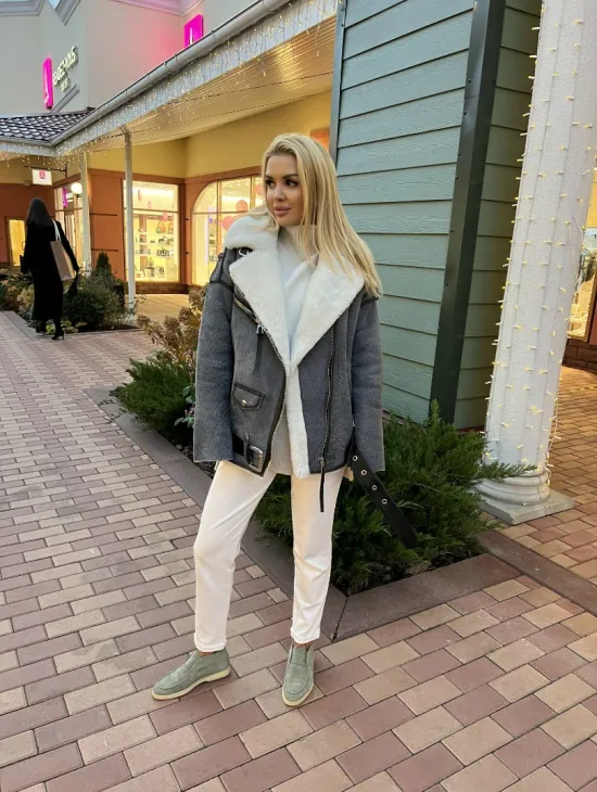 Дубленка - авиатор из винтажной кожи - фото 4