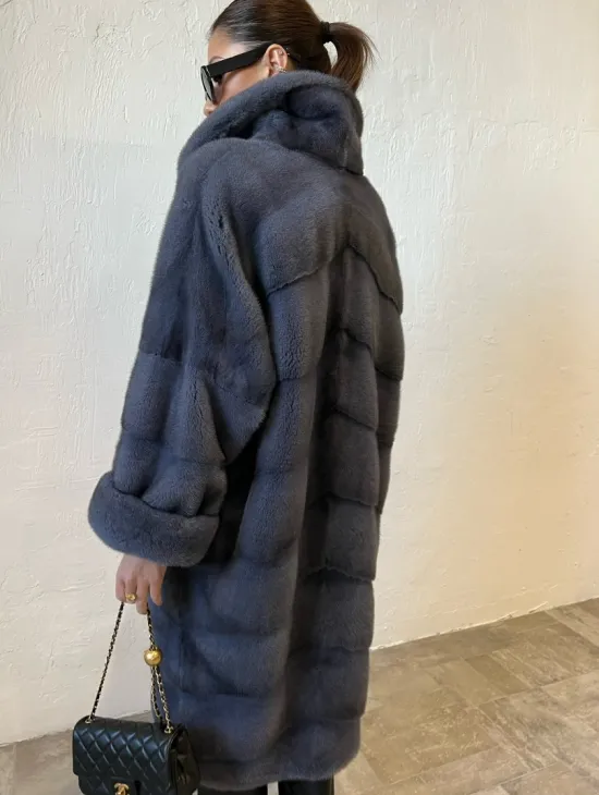 Шуба серого цвета из меха норки ПРЕМИУМ качества - фото 4