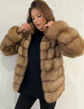 Шуба из меха куницы на молнии - фото 4
