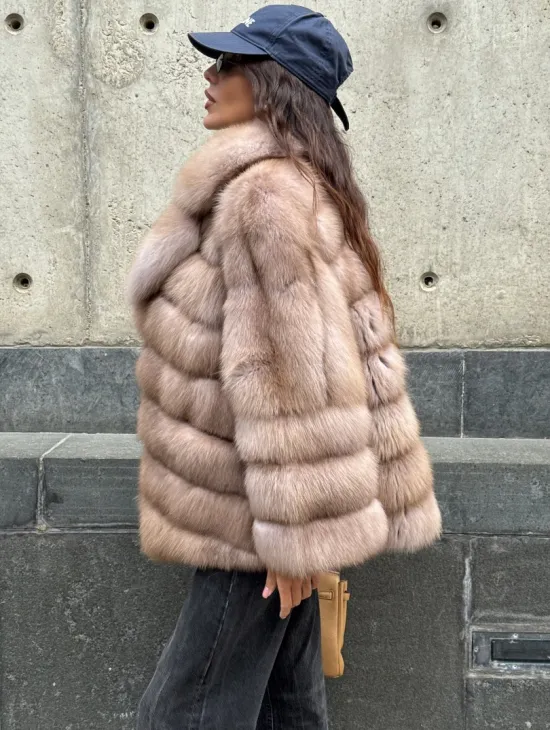 Шуба из меха куницы - цвет Tortora - фото 4