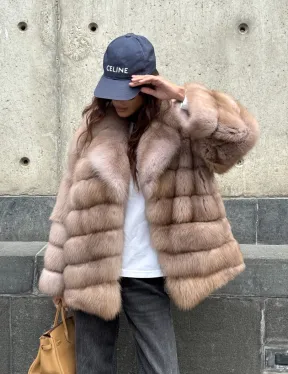 Шуба из меха куницы - цвет Tortora - фото 13