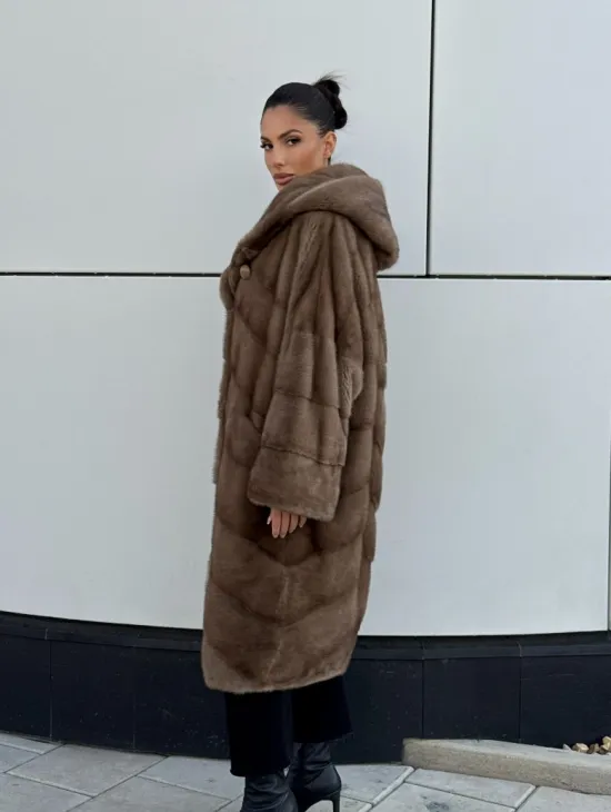 Женская норковая шуба NAFA MINK с капюшоном - цвет пастель - фото 10