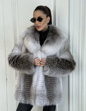 Шуба из меха арктической лисы - серая - фото 1