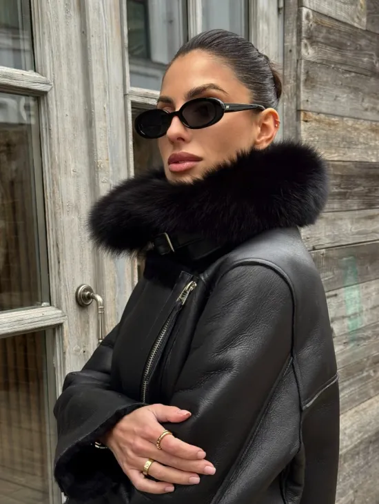 Дубленка из натуральной овчины с мехом песца - фото 6