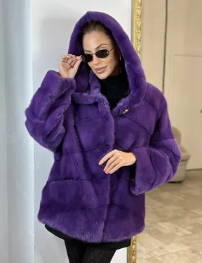 Паркет шуба с капюшоном - фиолетовый цвет - фото 0