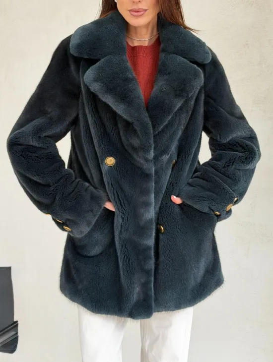 Норковый жакет английский воротник - черный изумруд - фото 2