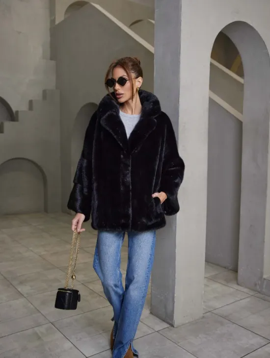 Норковый жакет роспуск - английский воротник -черный - фото 4