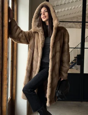 Норковая шуба с капюшоном - цвет пастель - фото 10