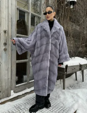 Шуба норковая в стиле Oversize - цвет серый сапфир - фото 1