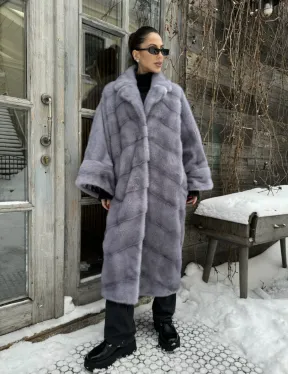 Шуба норковая в стиле Oversize - цвет серый сапфир - фото 6