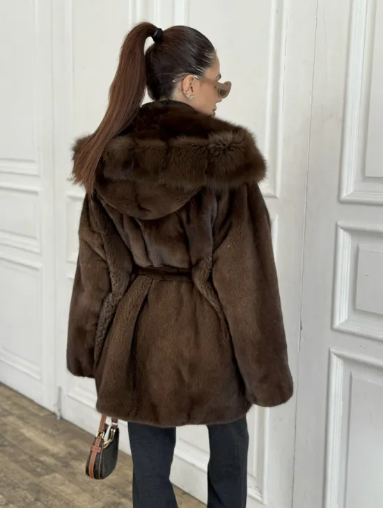 Норка летучая мышь роспуск с капюшоном куница - цвет орех - фото 4