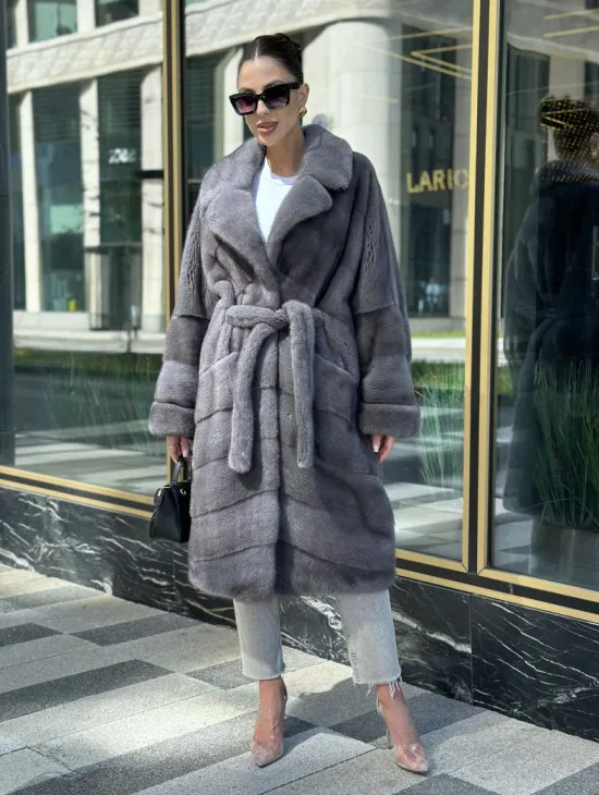 Норковая шуба в цвете сапфир - фото 0