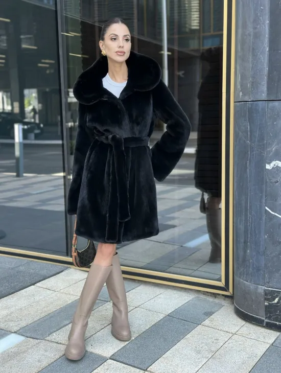 Шуба норковая с капюшоном, мех BLACKGLAMA - фото 8