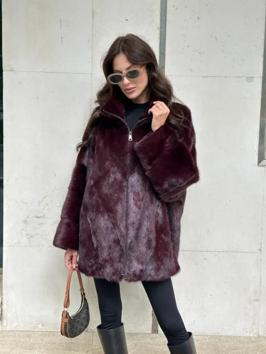 Женская норковая курточка - цвет бордо - фото 10